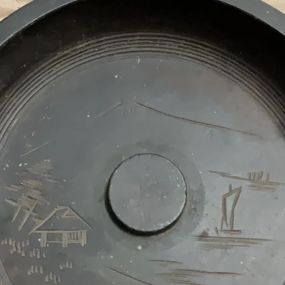 Japanese hand-carved wooden decorative nut cracking bowl etched Mount Fuji
